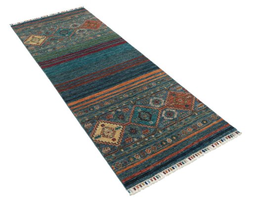 Corner detail of New Samarkand rug showing border pattern and Wool pile