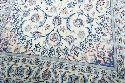 Close-up detail of New Nain rug from Iran / Persia showing Wool weave
