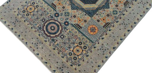 Backside of handmade New Mamluk rug showing knot structure and weave density