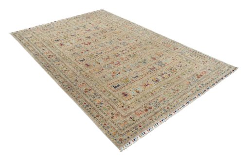 Corner detail of New Samarkand rug showing border pattern and Wool pile