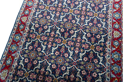 Backside of handmade 2000s Najafabad rug showing knot structure and weave density
