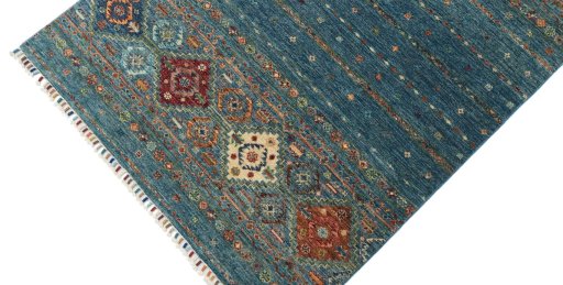 Backside of handmade New Samarkand rug showing knot structure and weave density