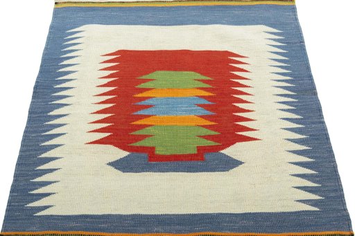 Close-up detail of New Kilim Sofre rug from Turkey showing Wool weave
