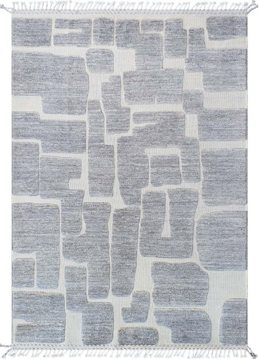 Full view of New Morocco rug from Pakistan, 242 × 170 cm in Gray tones