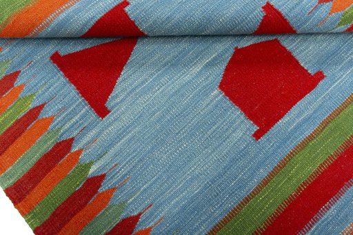 Full view of New Kilim Sofre rug from Turkey, 109 × 99 cm in Multi Color tones