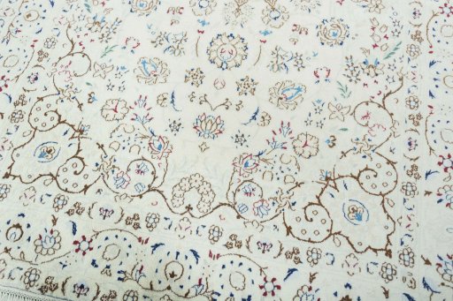 Close-up detail of 2000s Nain rug from Iran / Persia showing Wool weave