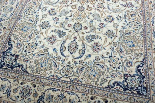 Close-up detail of 2000s Nain rug from Iran / Persia showing Wool weave