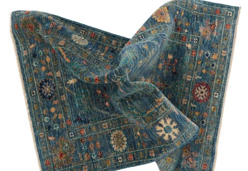 Full view of New Farahan rug from Pakistan, 120 × 79 cm in Blue tones