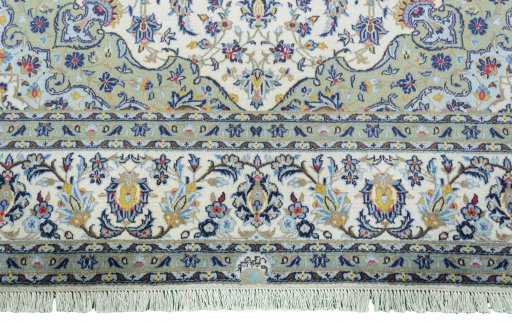 Full view of New Kashan rug from Iran / Persia, 305 × 206 cm in Beige tones