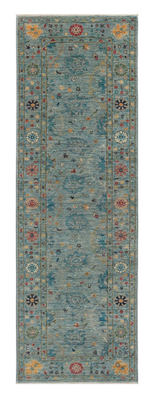 Full view of New Farahan rug from Pakistan, 243 × 80 cm in Blue tones