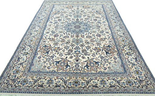 Surface texture of 2000s Nain rug with natural Wool and intricate pattern