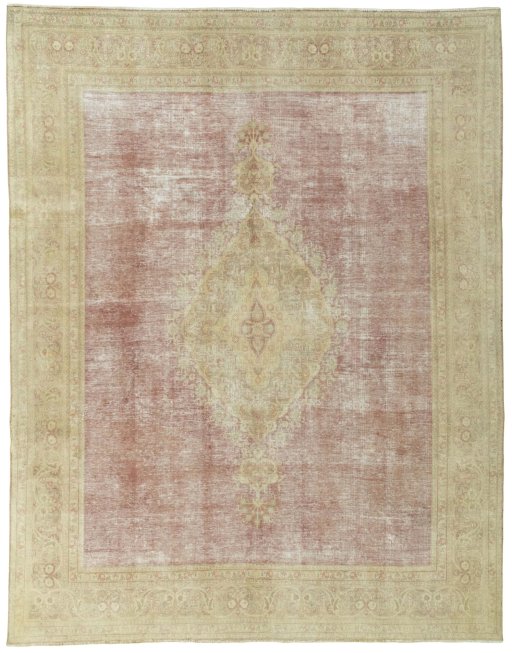 Full view of 1950s Vintage rug from Pakistan, 360 × 281 cm in Red tones