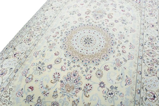 Backside of handmade 2000s Nain rug showing knot structure and weave density