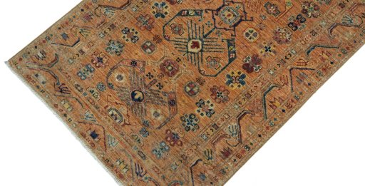 Backside of handmade New Kazak rug showing knot structure and weave density