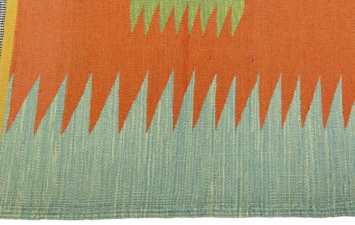 Close-up detail of New Kilim Sofre rug from Turkey showing Wool weave