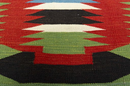 Backside of handmade New Kilim Sofre rug showing knot structure and weave density