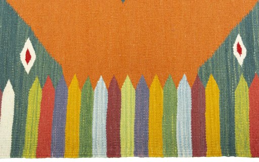 Close-up detail of New Kilim Sofre rug from Turkey showing Wool weave