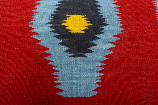 Backside of handmade New Kilim Sofre rug showing knot structure and weave density