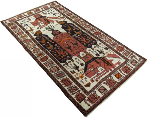 Close-up detail of 1930s Baloch rug from Iran / Persia showing Wool weave