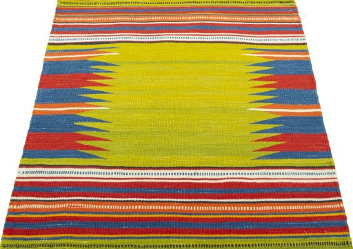 Close-up detail of New Kilim Sofre rug from Turkey showing Wool weave