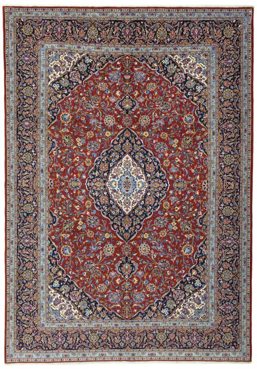Full view of New Kashan rug from Iran / Persia, 320 × 225 cm in Red tones