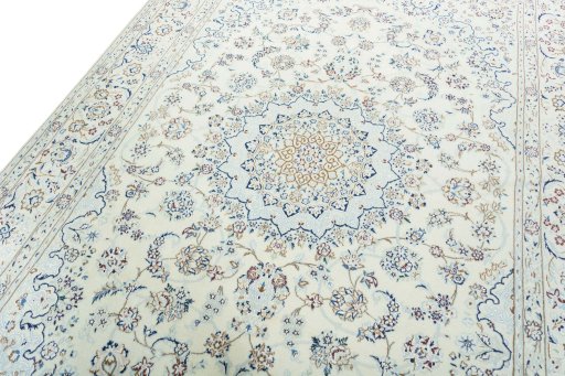 Backside of handmade 2000s Nain rug showing knot structure and weave density