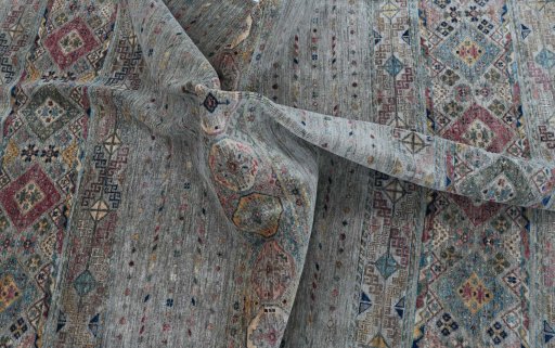 Full view of New Samarkand rug from Pakistan, 242 × 169 cm in Gray tones