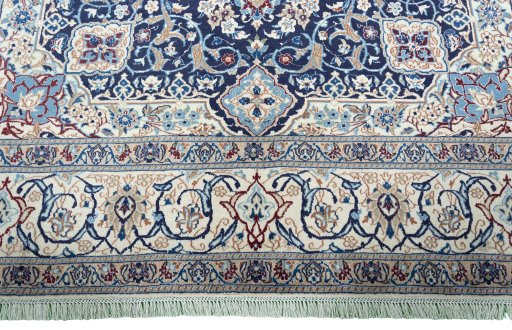 Full view of 2000s Nain rug from Iran / Persia, 316 × 212 cm in Blue tones