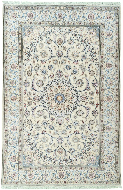 Full view of 2000s Nain rug from Iran / Persia, 301 × 196 cm in Beige tones