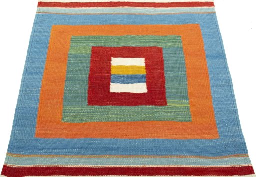 Close-up detail of New Kilim Sofre rug from Turkey showing Wool weave