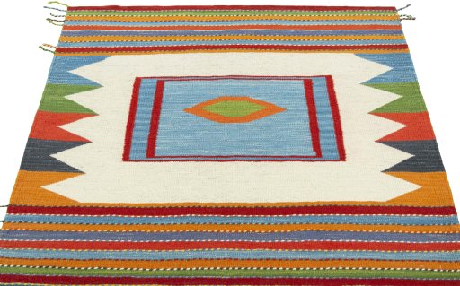 Close-up detail of New Kilim Sofre rug from Turkey showing Wool weave