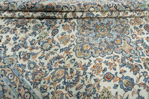 Close-up detail of 2000s Yazd rug from Iran / Persia showing Wool weave