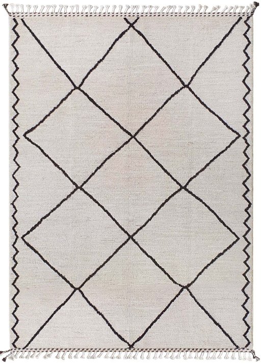 Full view of New Morocco rug from Pakistan, 243 × 175 cm in Beige tones