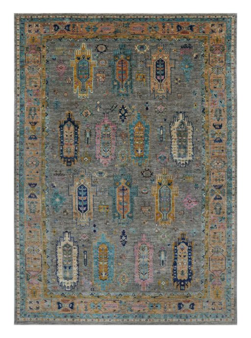 Full view of New Farahan rug from Pakistan, 337 × 240 cm in Gray tones