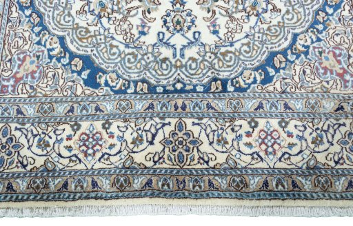 Full view of 2000s Nain rug from Iran / Persia, 308 × 195 cm in Beige tones