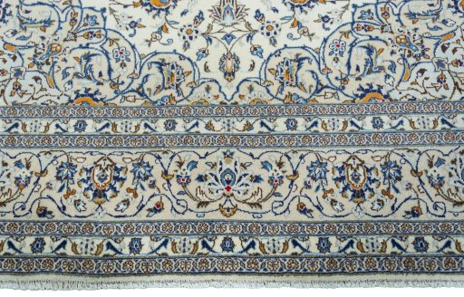 Full view of 2000s Kashan rug from Iran / Persia, 347 × 240 cm in Beige tones