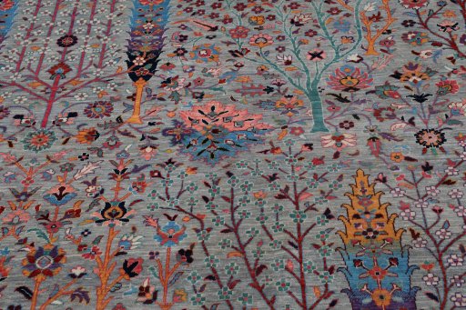 Backside of handmade New Ariana rug showing knot structure and weave density