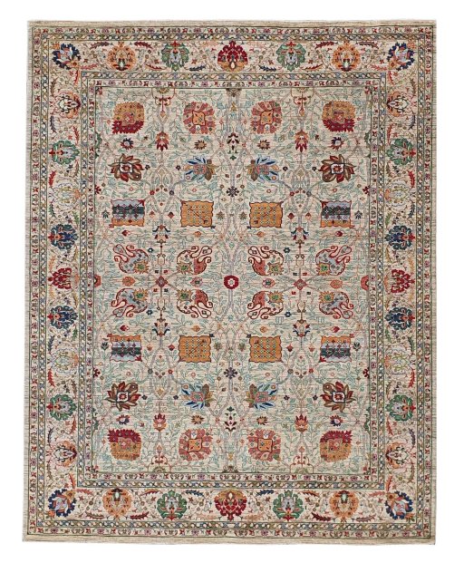 Full view of New Haj-jalili rug from Pakistan, 361 × 278 cm in Beige tones
