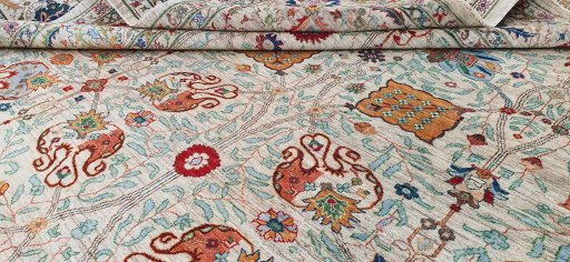 Close-up detail of New Haj-jalili rug from Pakistan showing Wool weave