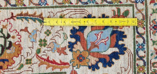 Full view of New Haj-jalili rug from Pakistan, 361 × 278 cm in Beige tones