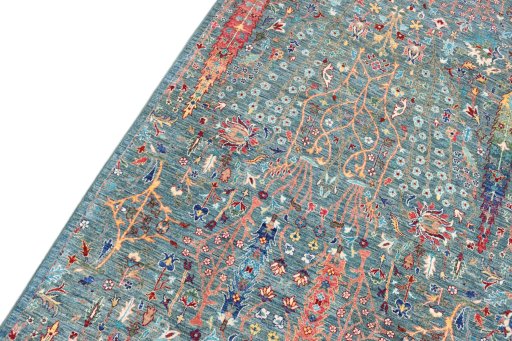 Backside of handmade New Haj-jalili rug showing knot structure and weave density