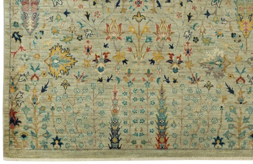 Corner detail of New Haj-jalili rug showing border pattern and Wool pile