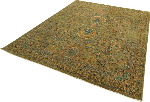Corner detail of New Haj-jalili rug showing border pattern and Wool pile