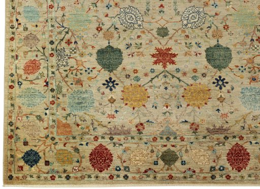 Corner detail of New Haj-jalili rug showing border pattern and Wool pile