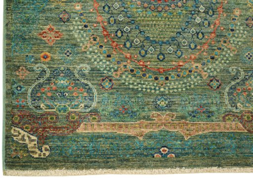Full view of New Haj-jalili rug from Pakistan, 295 × 78 cm in Green tones