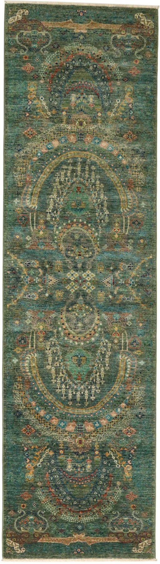 Full view of New Haj-jalili rug from Pakistan, 294 × 81 cm in Green tones