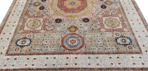 Backside of handmade New Mamluk rug showing knot structure and weave density