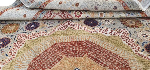Full view of New Mamluk rug from Pakistan, 280 × 239 cm in Multi Color tones