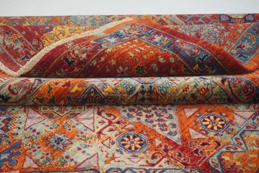 Backside of handmade New Mamluk rug showing knot structure and weave density