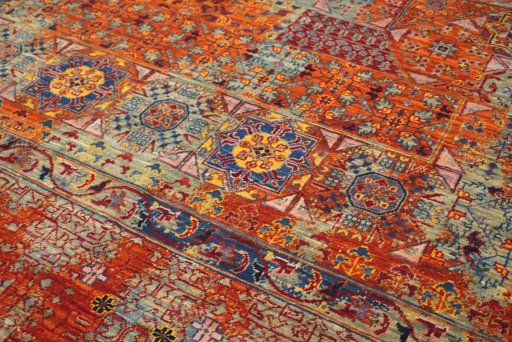 Full view of New Mamluk rug from Pakistan, 359 × 269 cm in Red tones